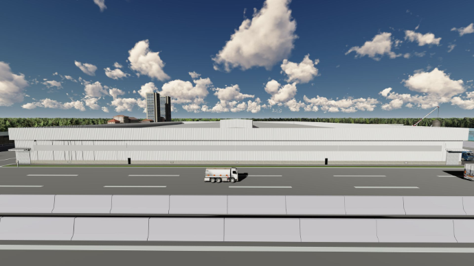 detailed peb design - Panoramic view of massive multi-bay industrial park and factory complex - Designed at ShreeSES