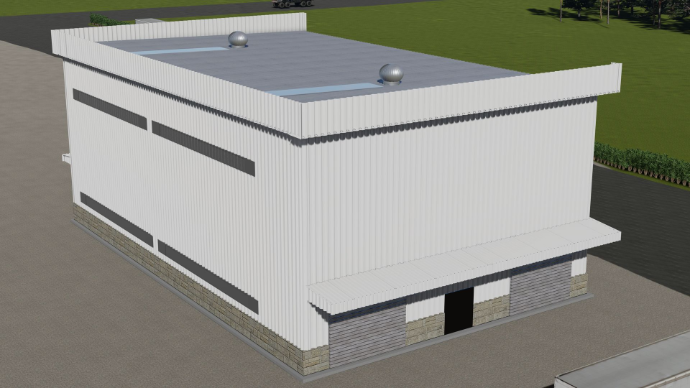 detailed peb design - Compact white industrial unit with roof turbo ventilators designed for small business manufacturing - Designed at ShreeSES