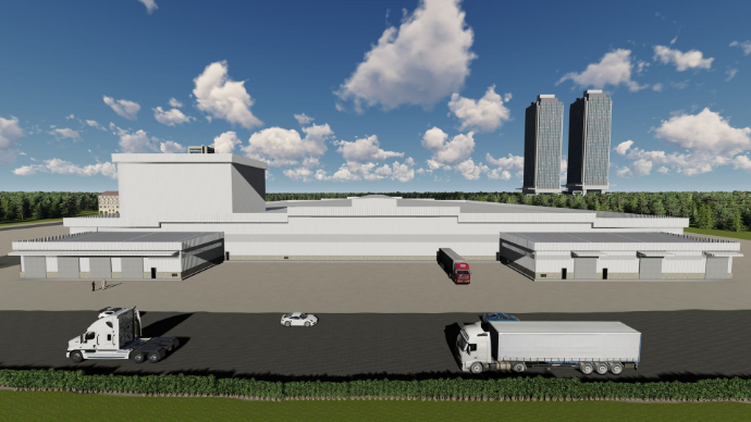 detailed peb design - Exterior design of extensive heavy industrial steel structure with multiple shipping docks - Designed at ShreeSES