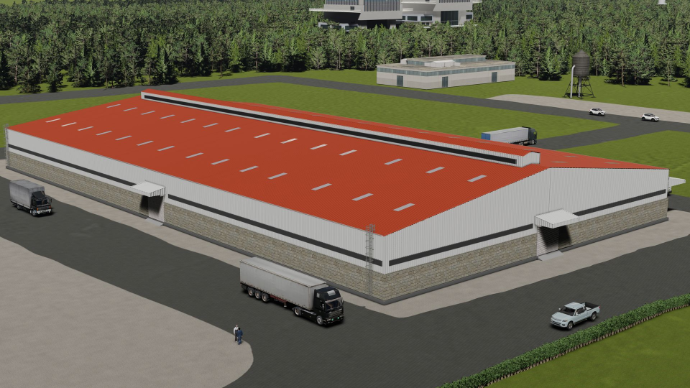 detailed peb design - Expansive red-roofed logistics warehouse facility with monitor roof ventilation system - Designed at ShreeSES