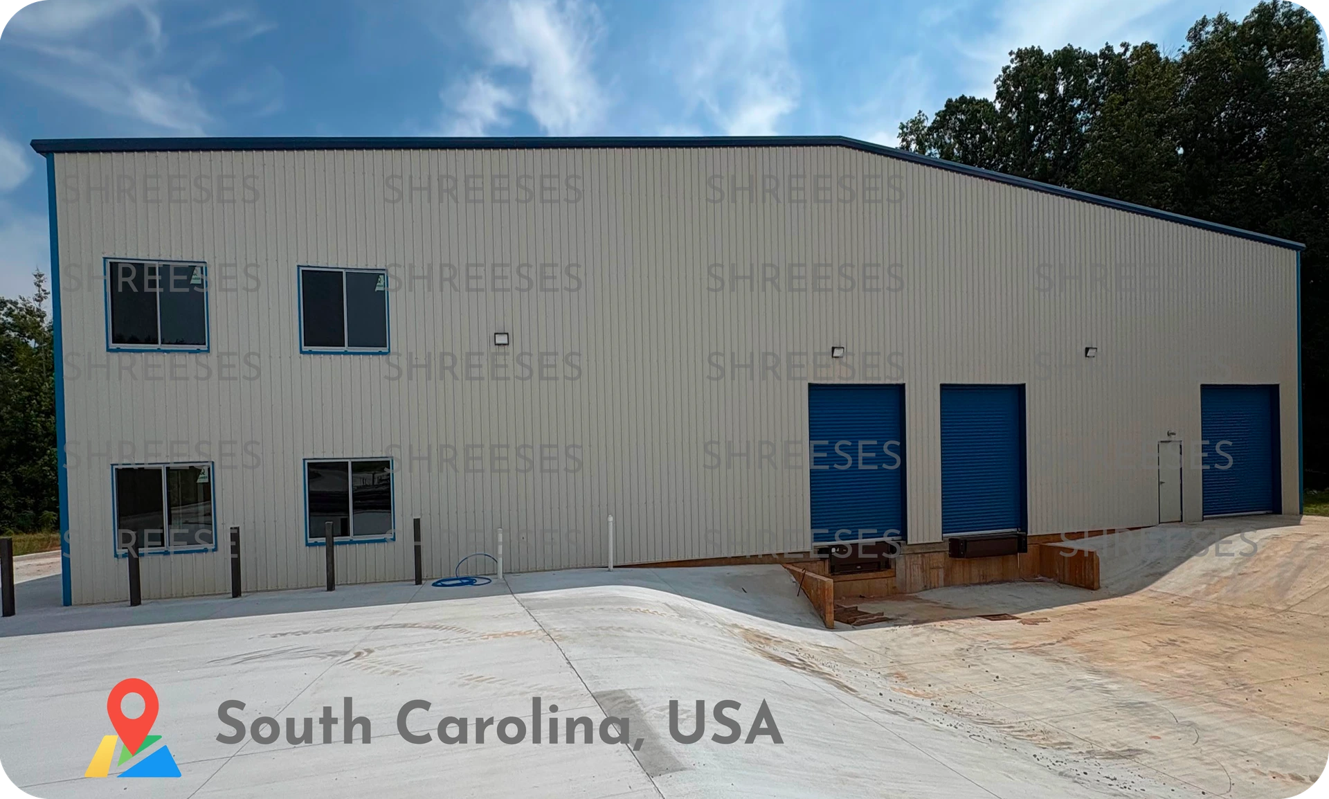 190 ft x 25 ft PEB Industrial Structure - South Carolina, USA by Shree Structural Engineering Services - ShreeSES Pre-engineered steel building 190 ft x 125 ft constructed in South Carolina USA by Shree Structural Engineering Services - ShreeSES